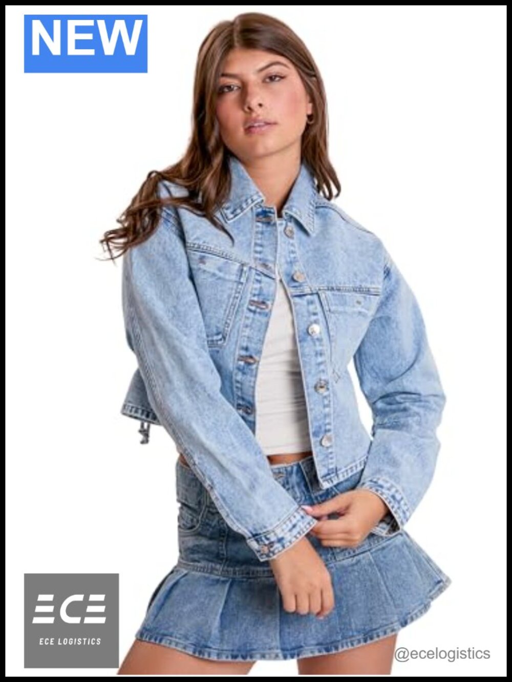 Cropped Trucker Denim Jacket Cotton Polyester Lace-Up Back Raw Hem